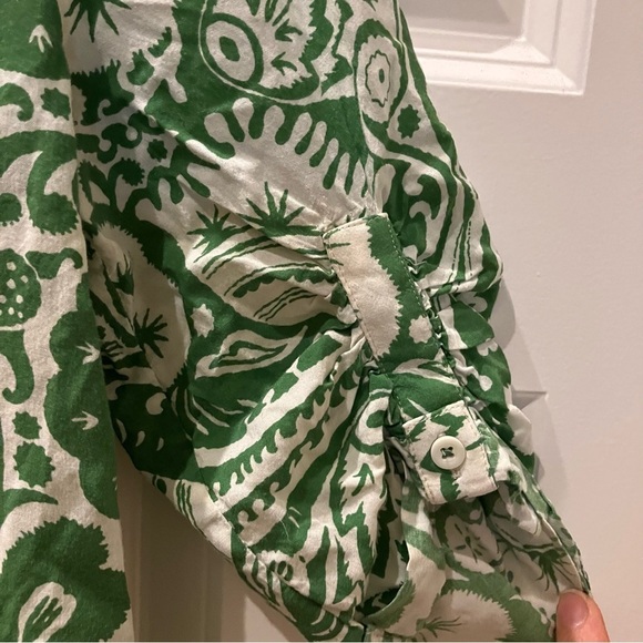 Anthropologie Maeve Top Green Paisley 3/4 Sleeve Tunic Blouse V Neck Shirt Small - Picture 3 of 5